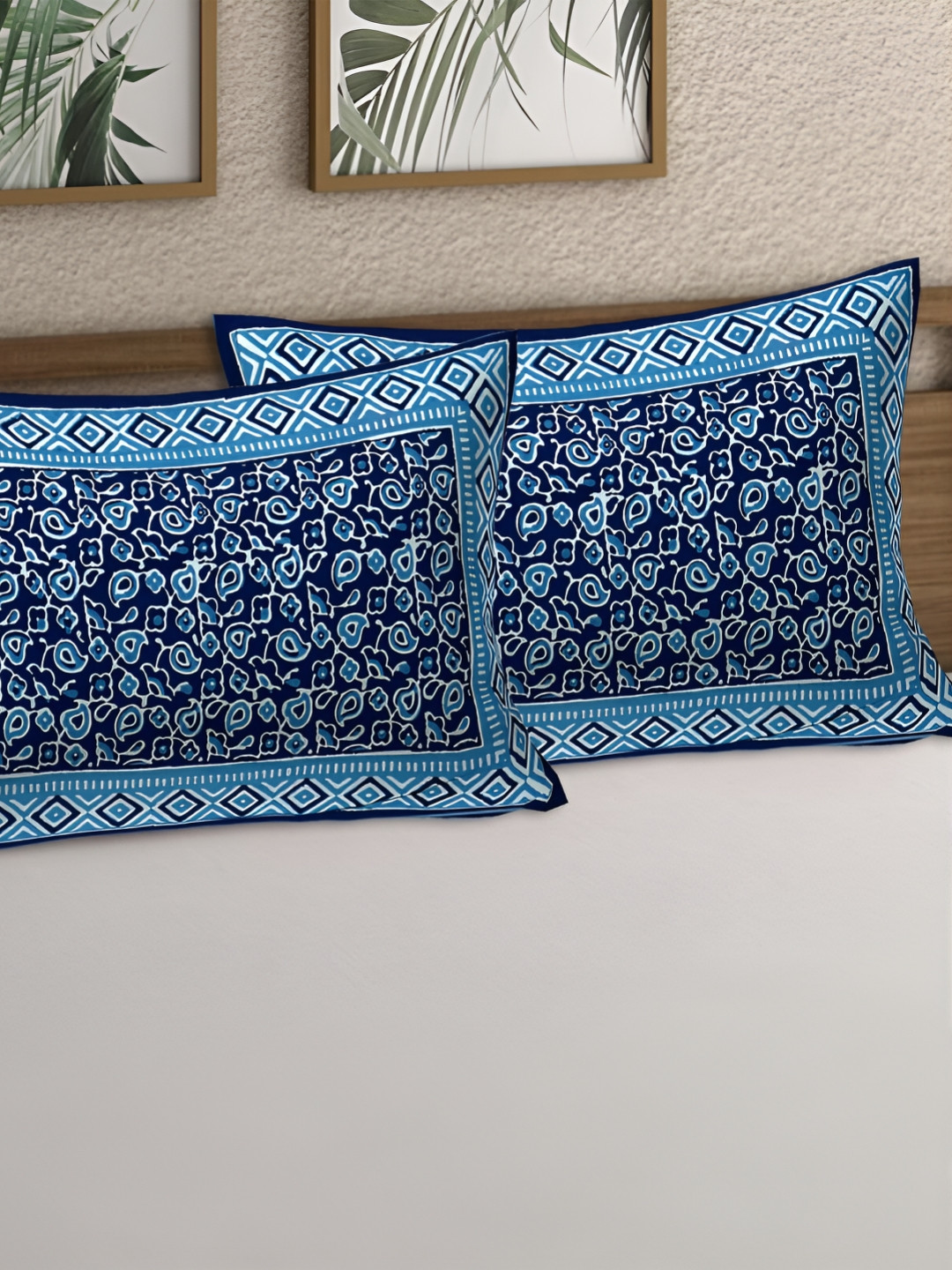 

VANI E Blue & White 2 Pieces Self Design Pure Cotton Rectangle Pillow Covers
