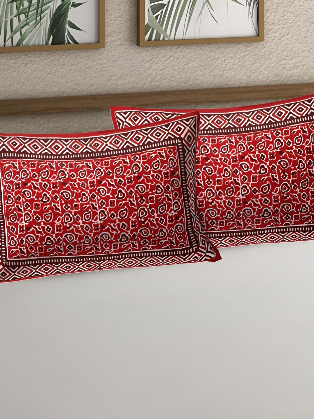 

VANI E Red & White 2 Pieces Self Design Pure Cotton Rectangle Pillow Covers