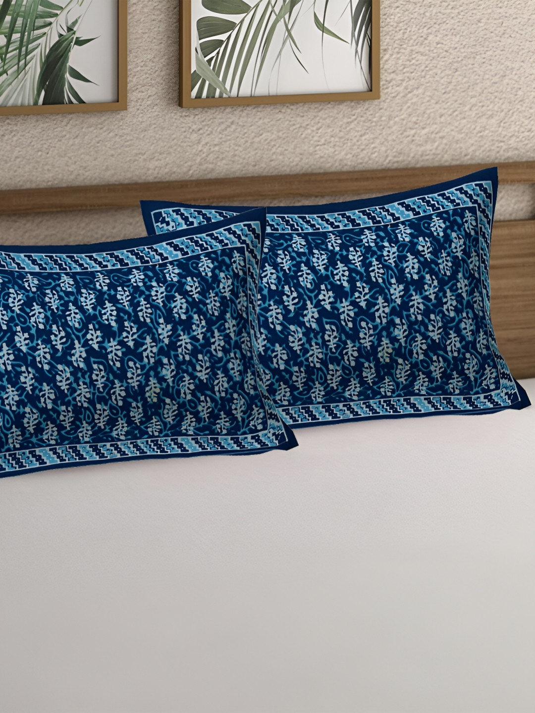 

VANI E Blue & White 2 Pieces Self Design Pure Cotton Rectangle Pillow Covers