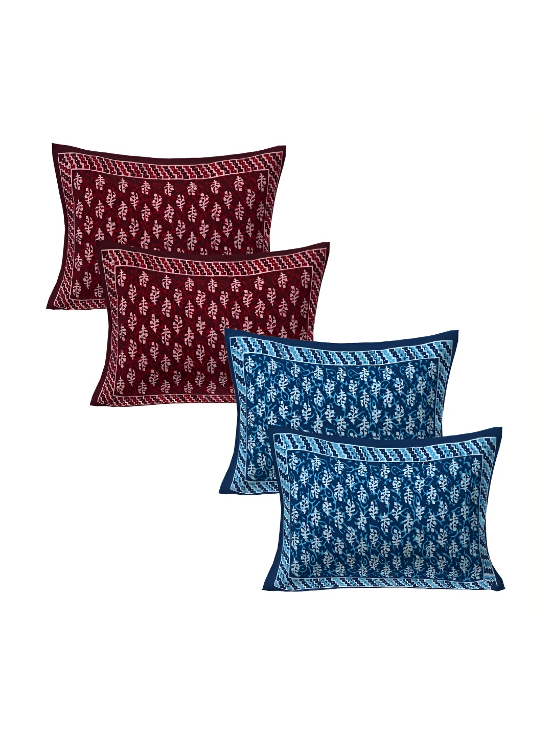 

VANI E Blue & Maroon 4 Pieces Self Design Pure Cotton Rectangle Pillow Covers