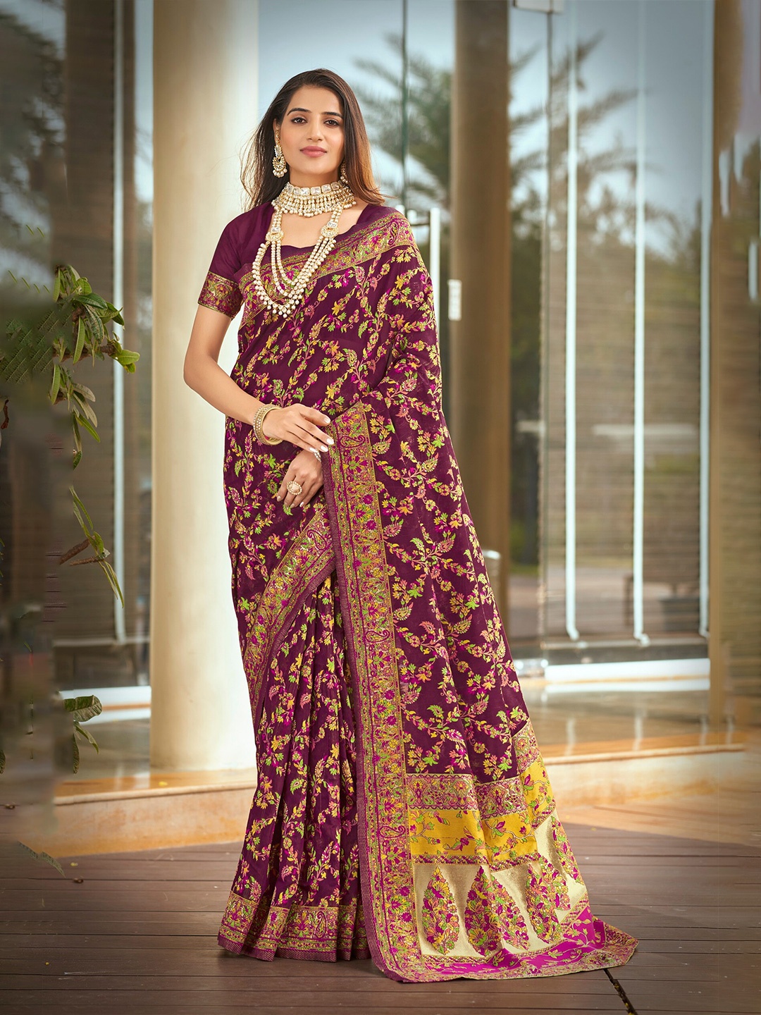 

SARIYA Woven Design Zari Pashmina Banarasi Saree, Purple