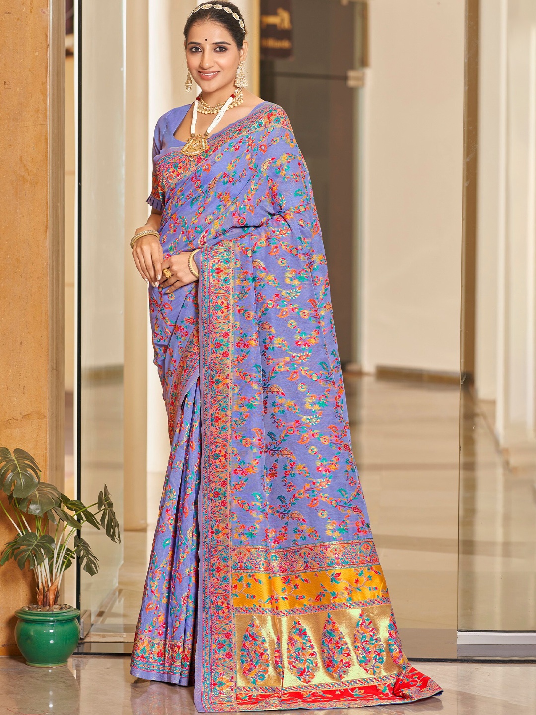 

SARIYA Woven Design Zari Pashmina Banarasi Saree, Purple