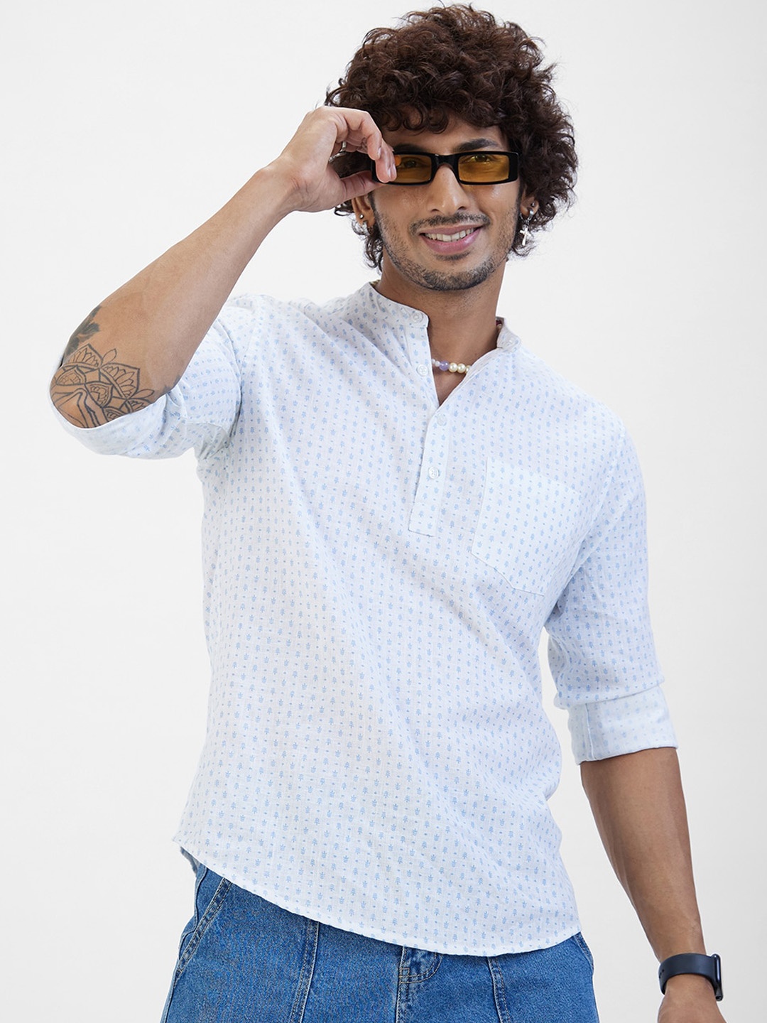 

VASTRADO Geometric Printed Cotton Kurta, White