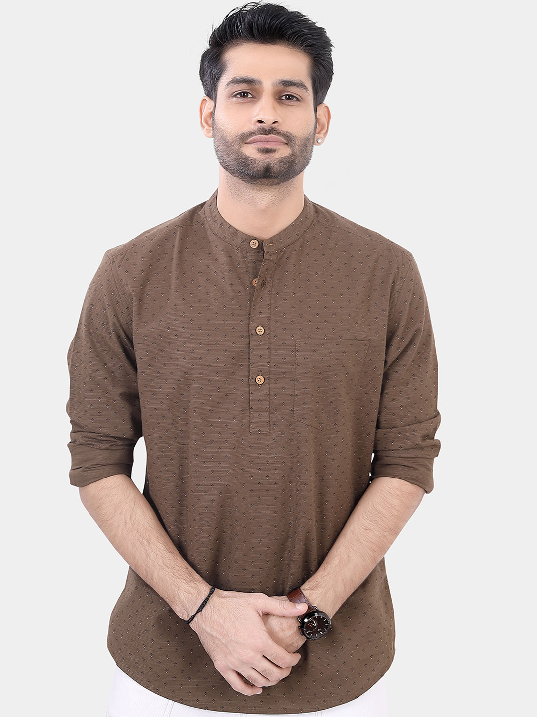 

VASTRADO Floral Mandarin Collar Kurta, Brown