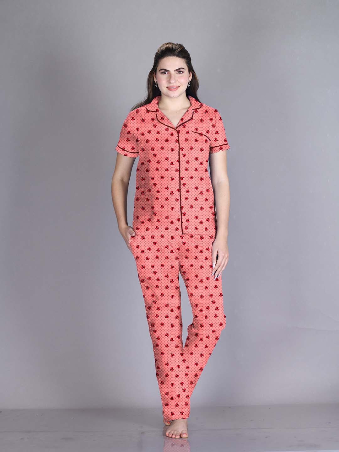 

LYRA Printed Pure Cotton Night Suit, Peach