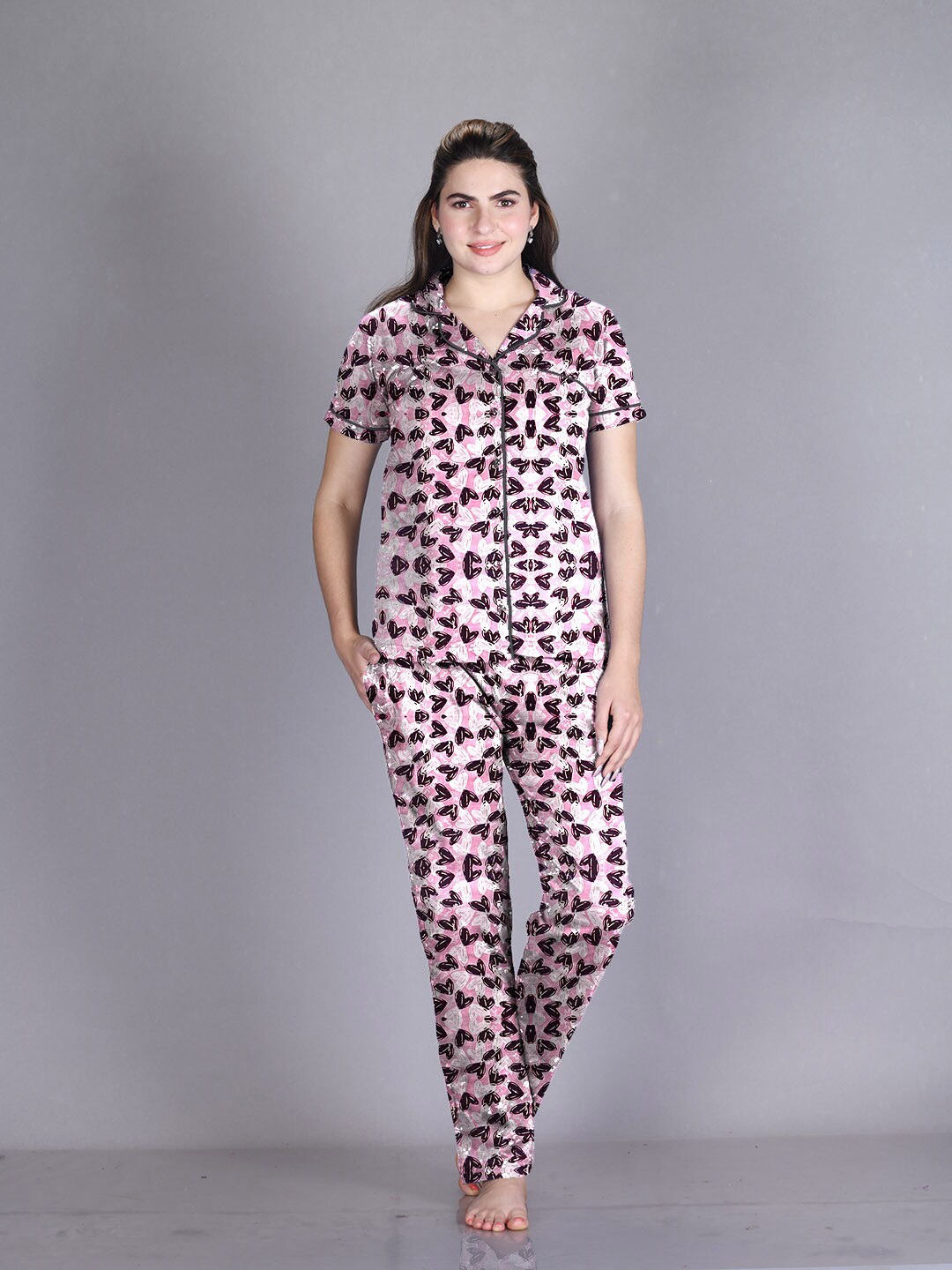 

LYRA Printed Pure Cotton Night Suit, Pink