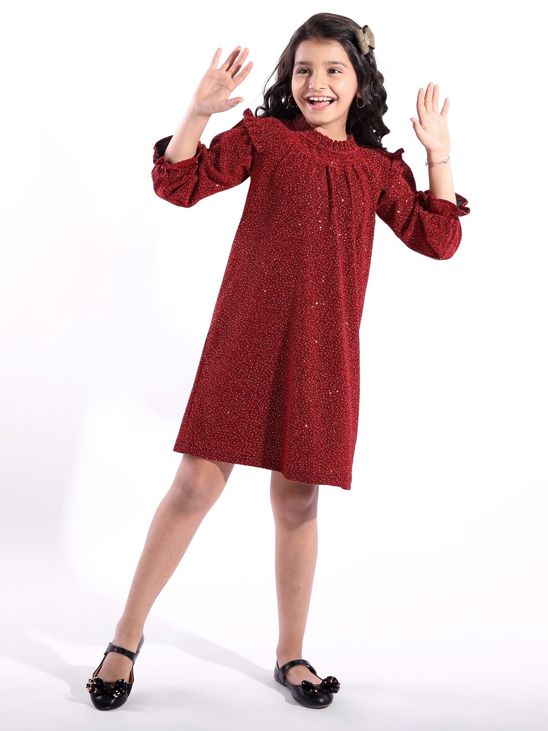 

Hola Bonita Girls Round Neck A-Line Dress, Red