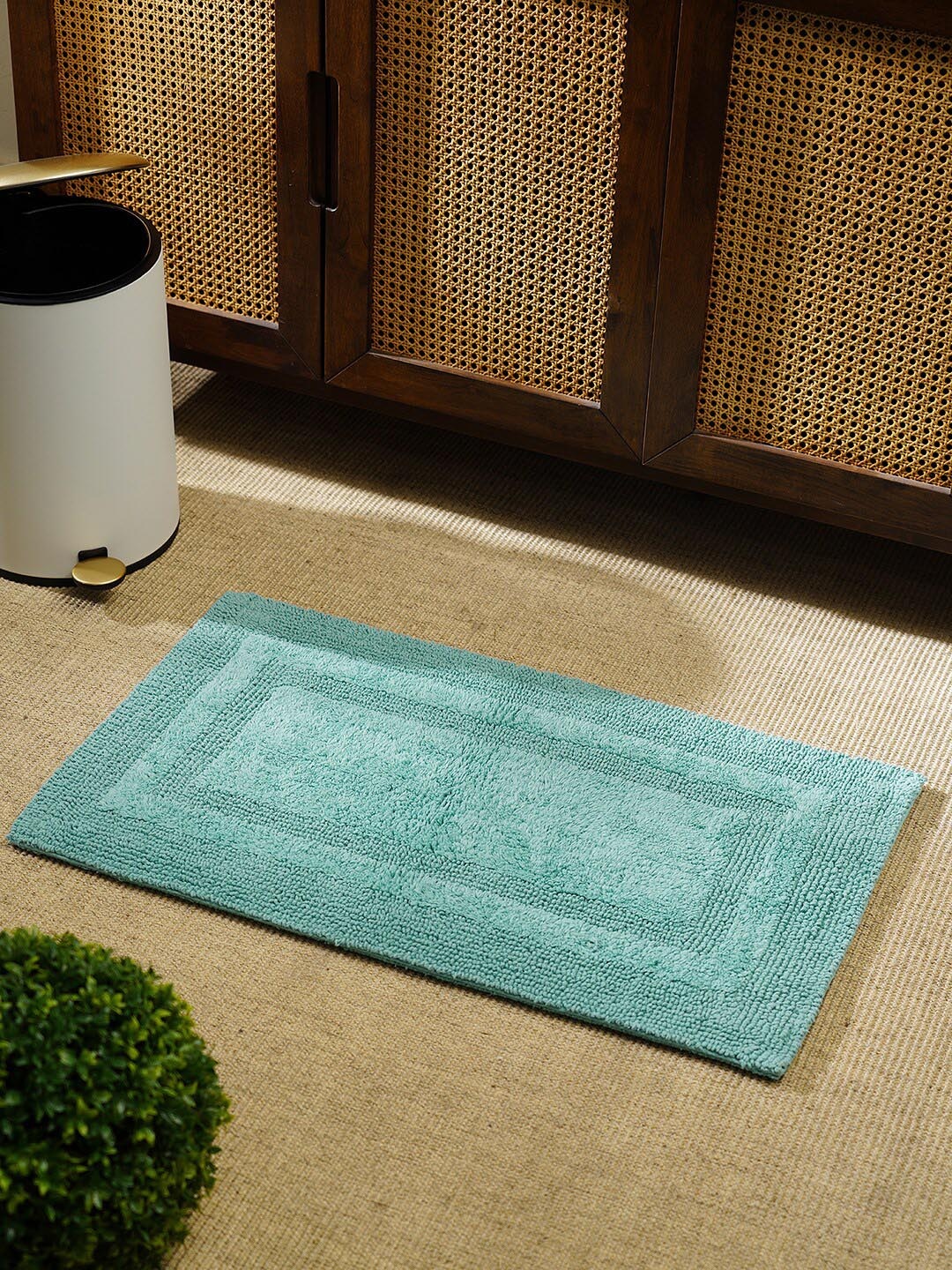 

Pure Home and Living Blue Self-Design Pure Cotton Single Border Reversible Bathmat