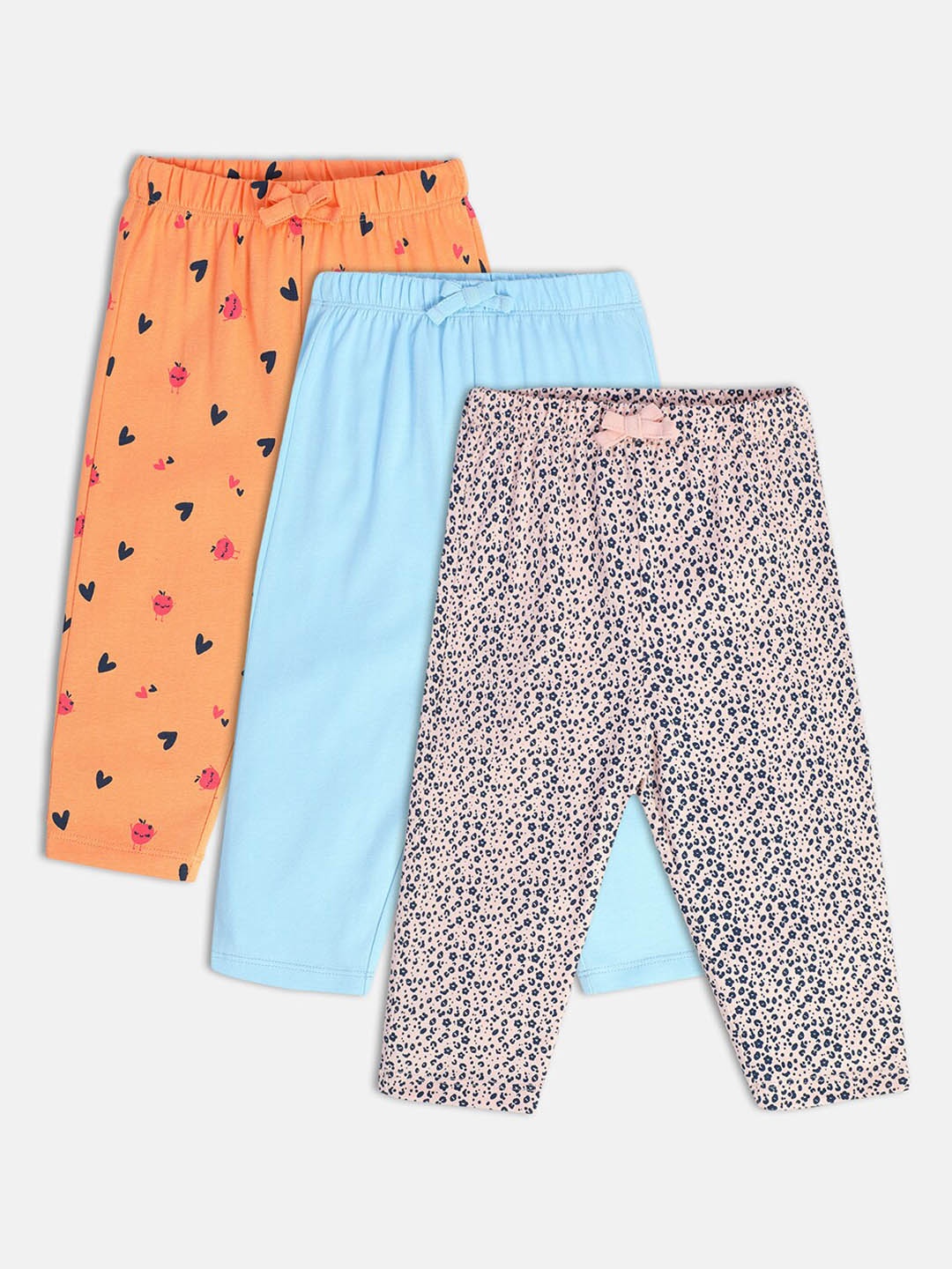 

MINI KLUB Girls Pack Of 3 Printed Mid-Rise Pure Cotton Relaxed Trouser, Blue