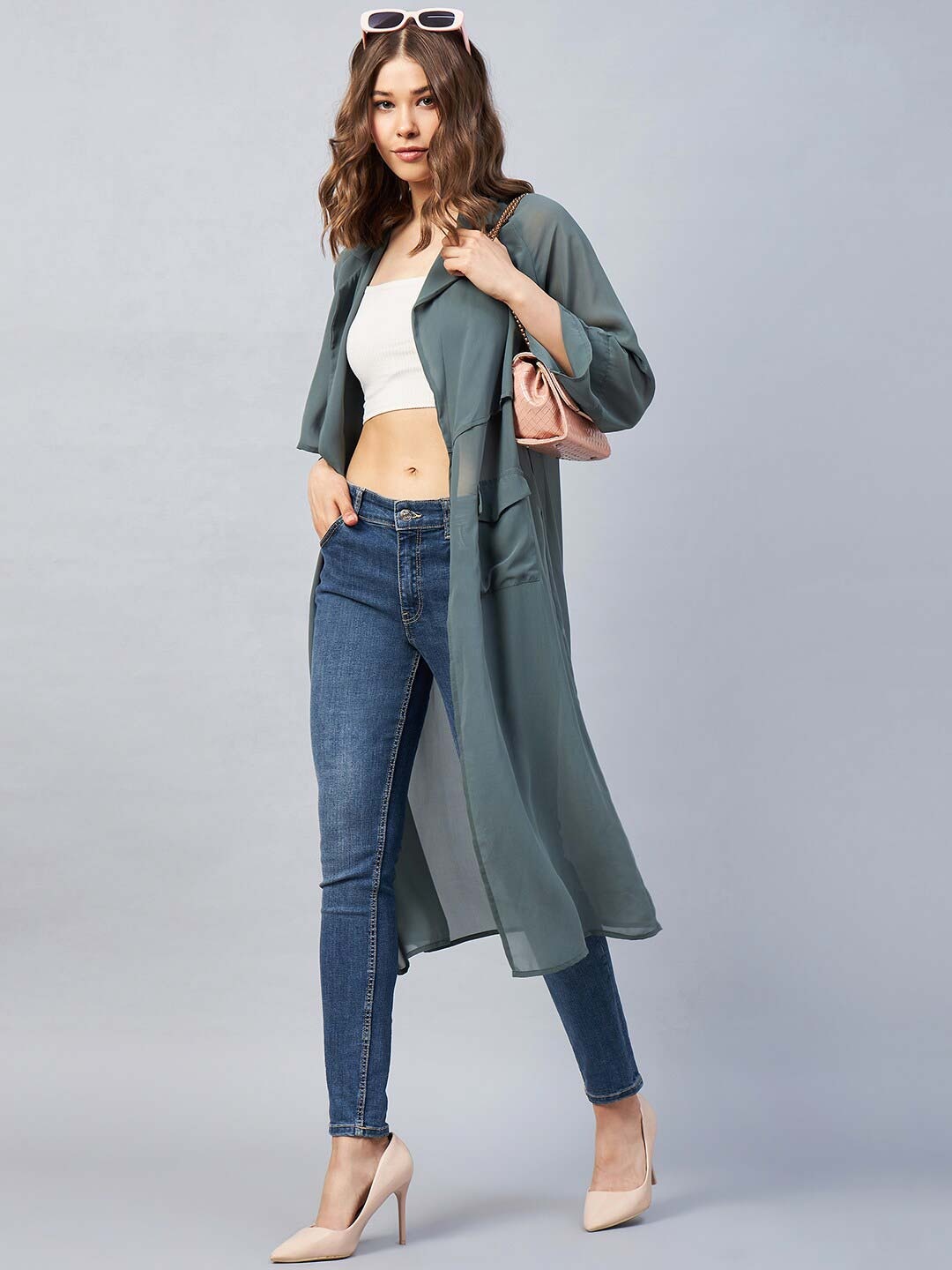 

Orchid Blues Women Longline Tie-Up Shrug, Green