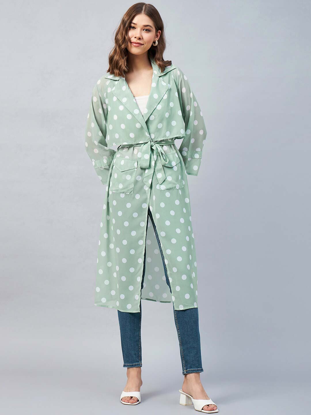 

Orchid Blues Women Printed Longline Shrug, Green