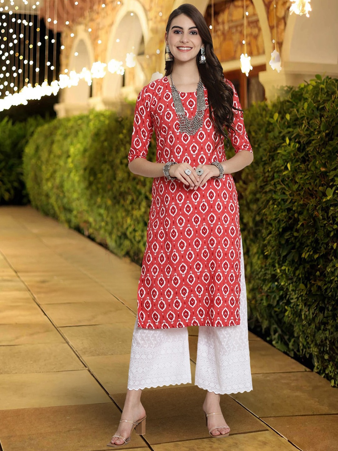 

7Threads Ethnic Motifs Printed Straight Kurta, Pink