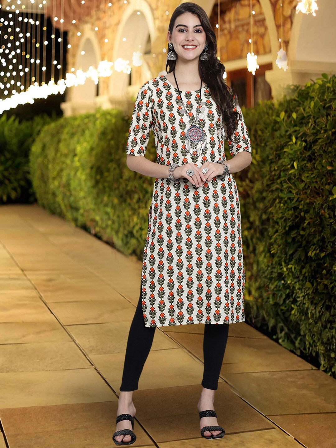 

7Threads Ethnic Motifs Printed Kurta, White