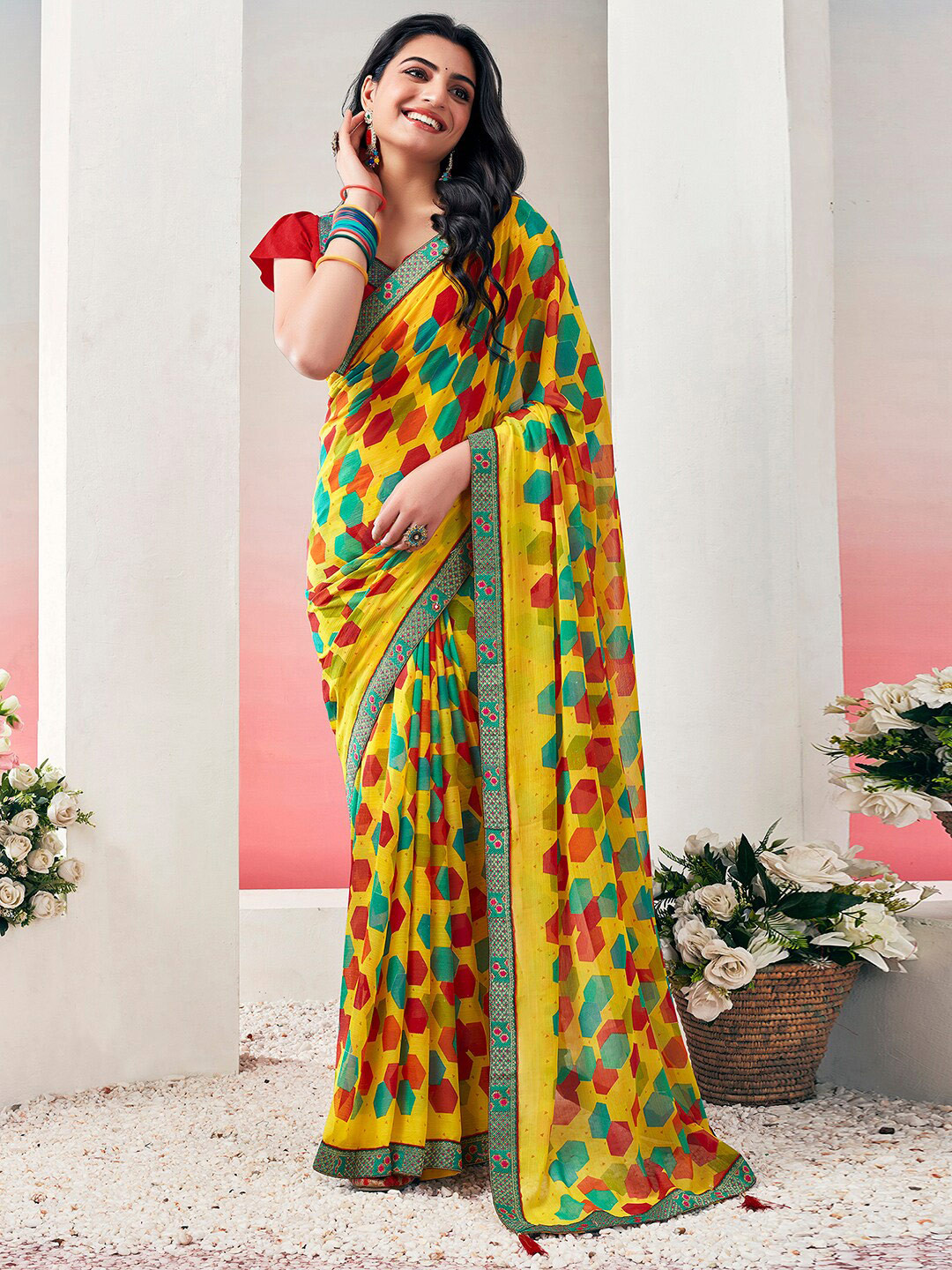 

KALINI Poly Chiffon Saree, Yellow