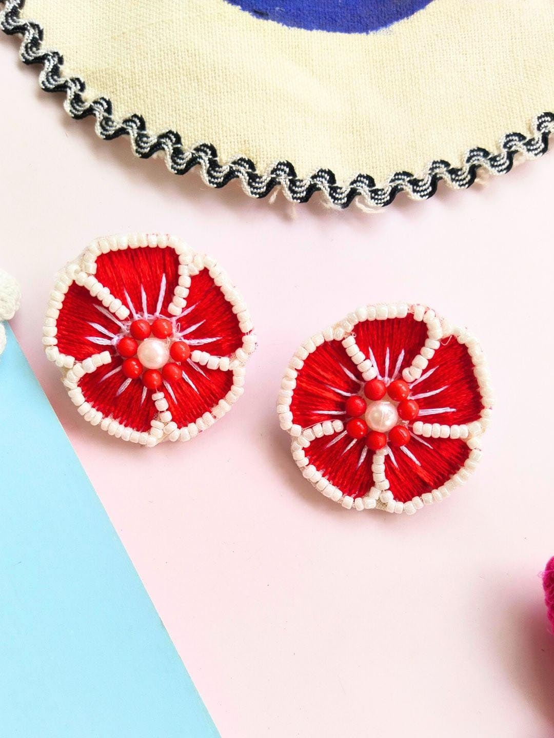 

DressBerry Red Floral Beaded Drop Earrings