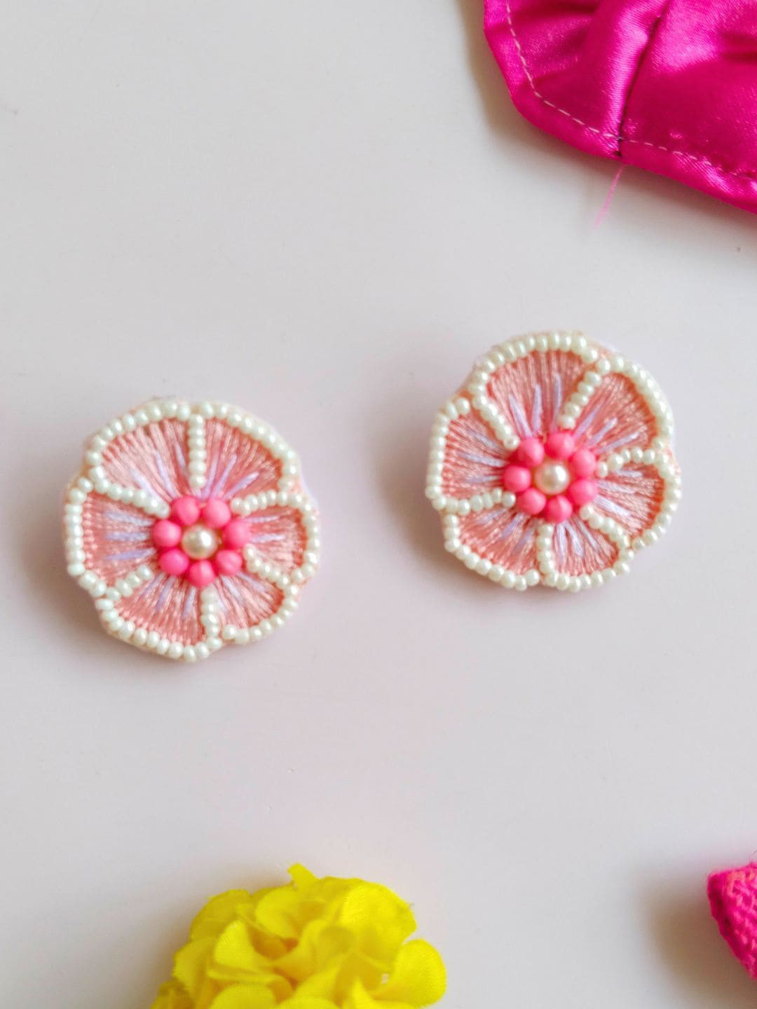 

DressBerry Pink Floral Beaded Drop Earrings