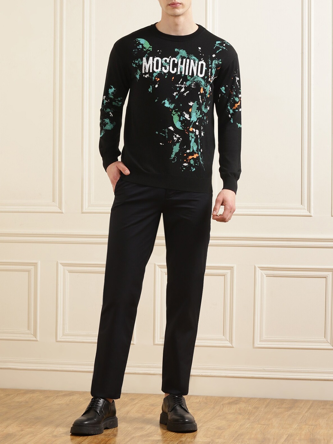 

MOSCHINO COUTURE Men Printed Woollen Pullover, Black