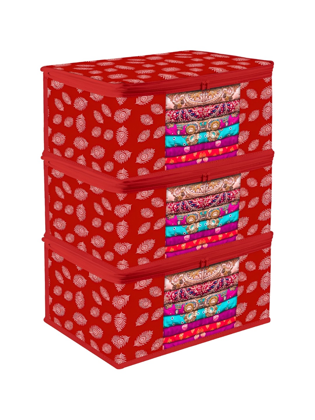 

Kuber Industries Red Set of 3 Reusable Multi-Utility Organisers