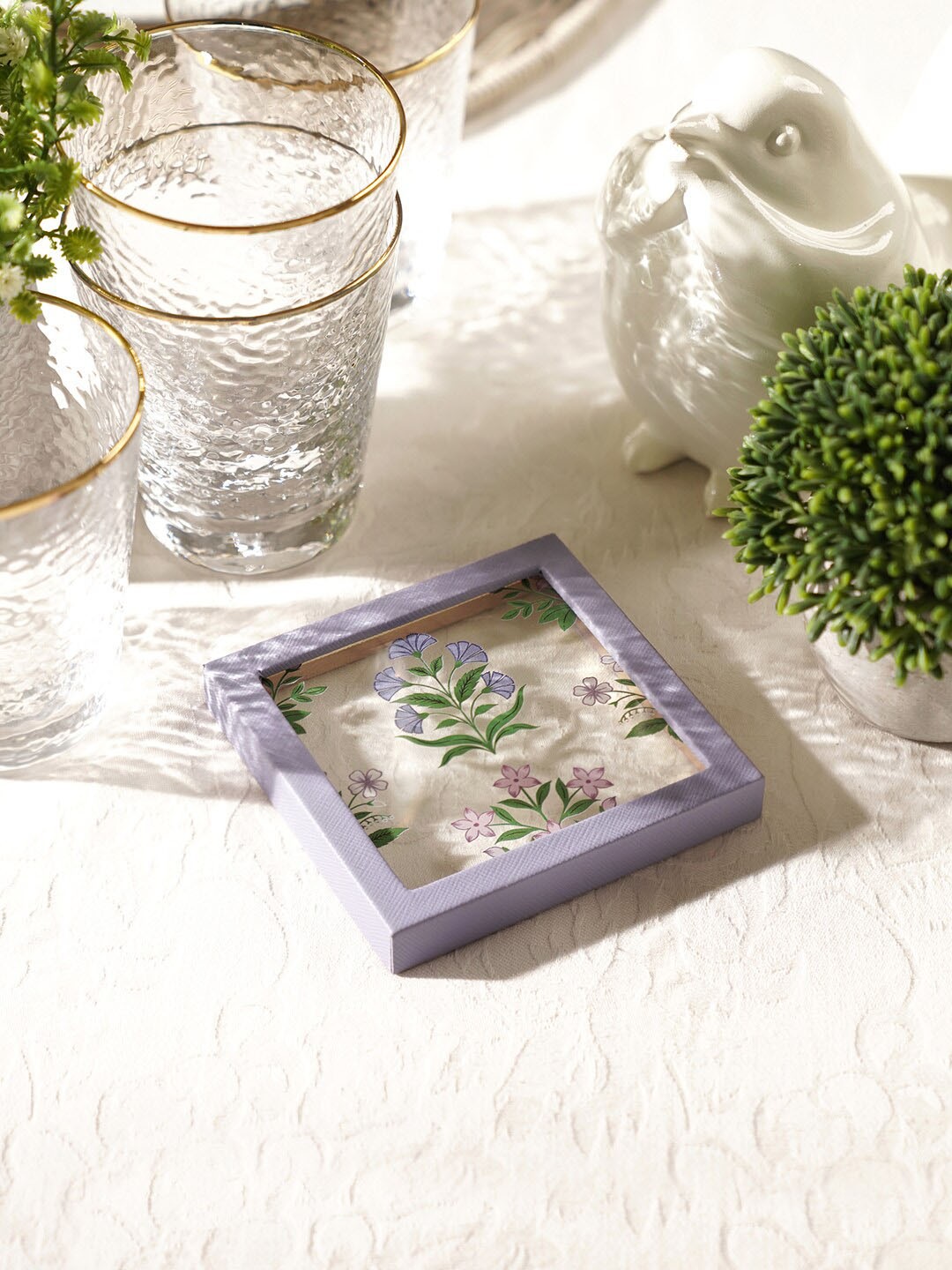 

Pure Home and Living Purple Floral Print Faux Leather Coaster