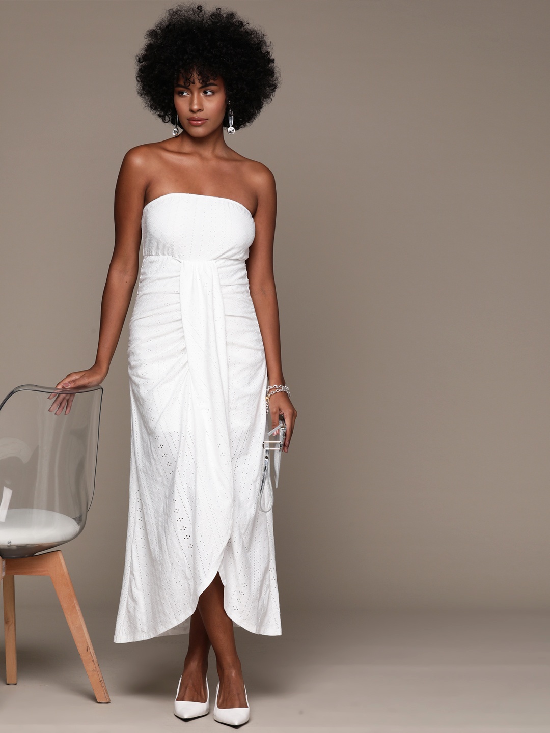 

bebe Off-Shoulder A-Line Midi Dress, White