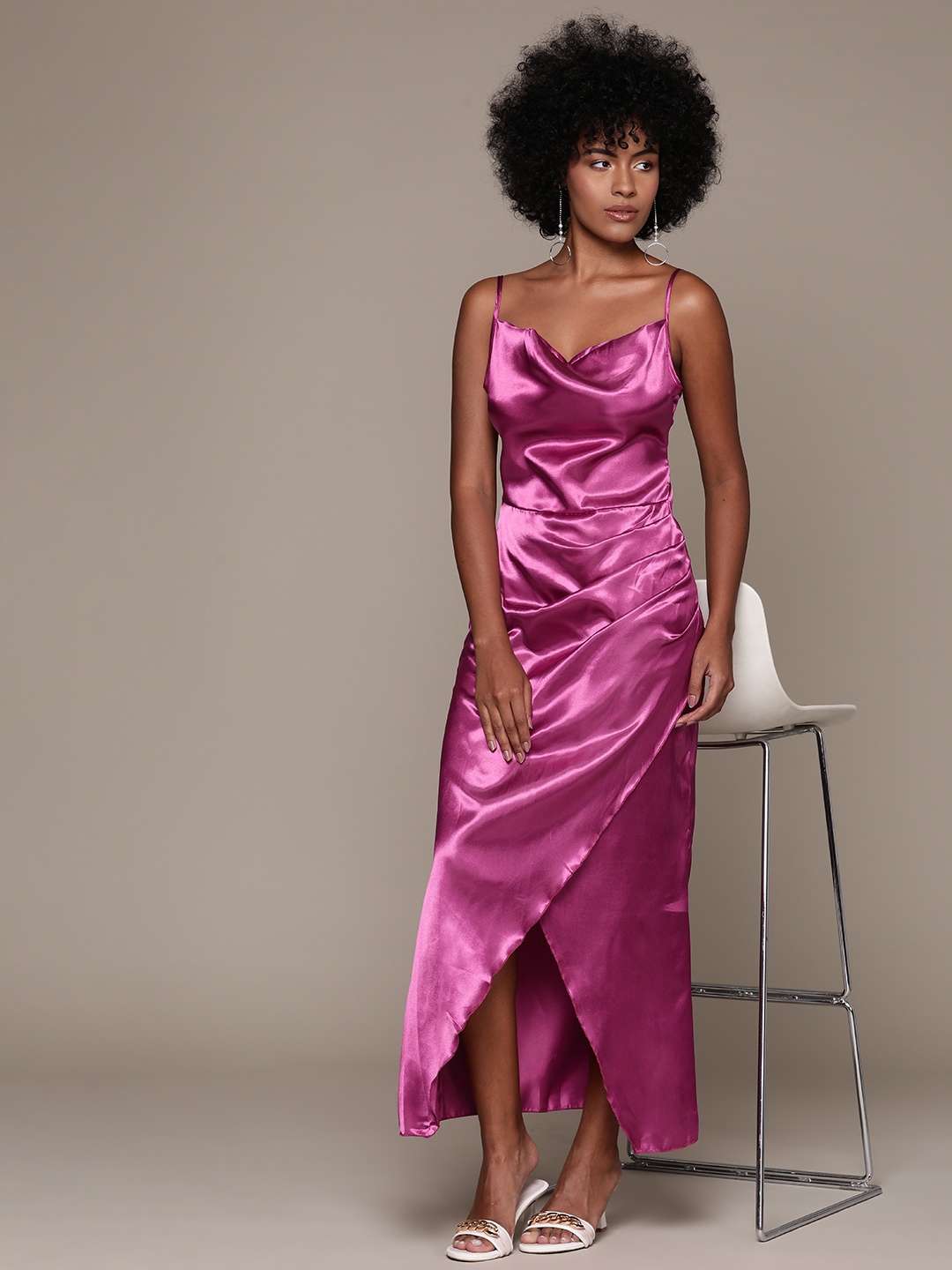 

bebe Future Glam Cowl Neck Satin Maxi Dress, Magenta