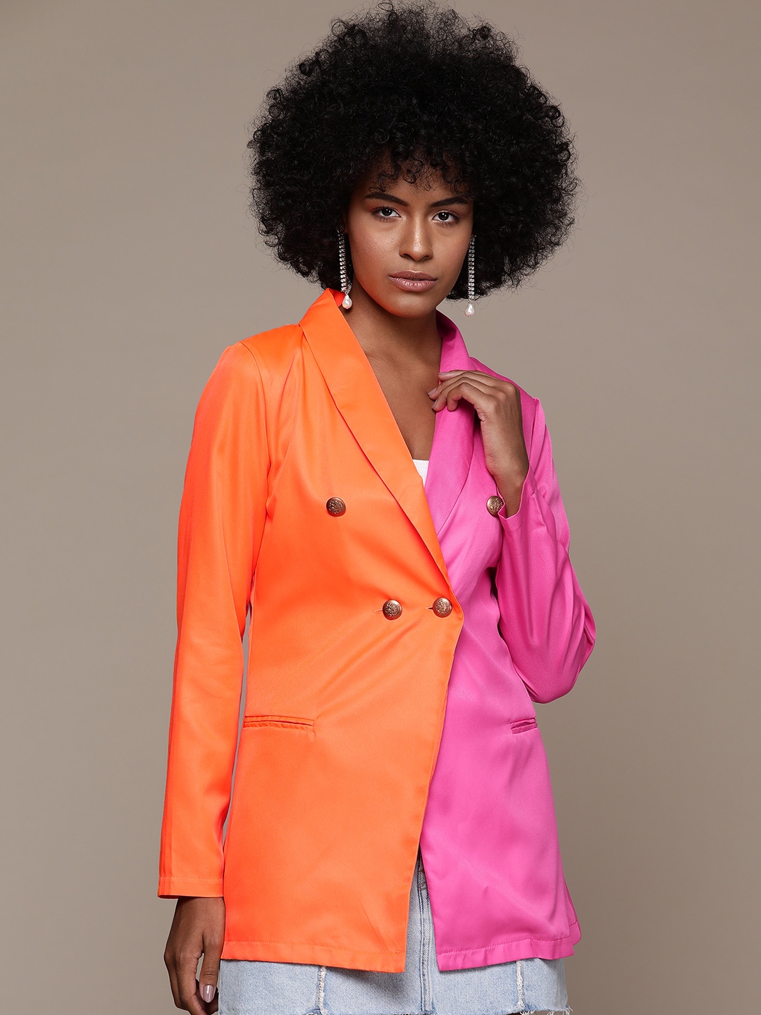 

bebe Brighter Basics Colourblocked Shawl Collar Double-Breasted Blazers, Orange