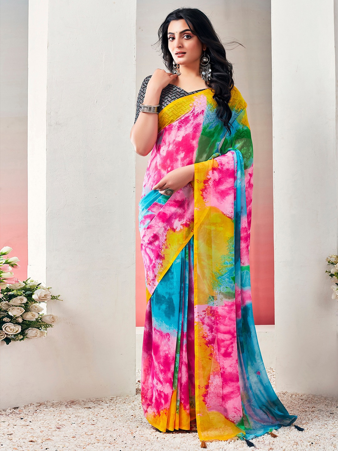 

Mitera Tie & Dyed Ready to Wear Arani Saree, Blue