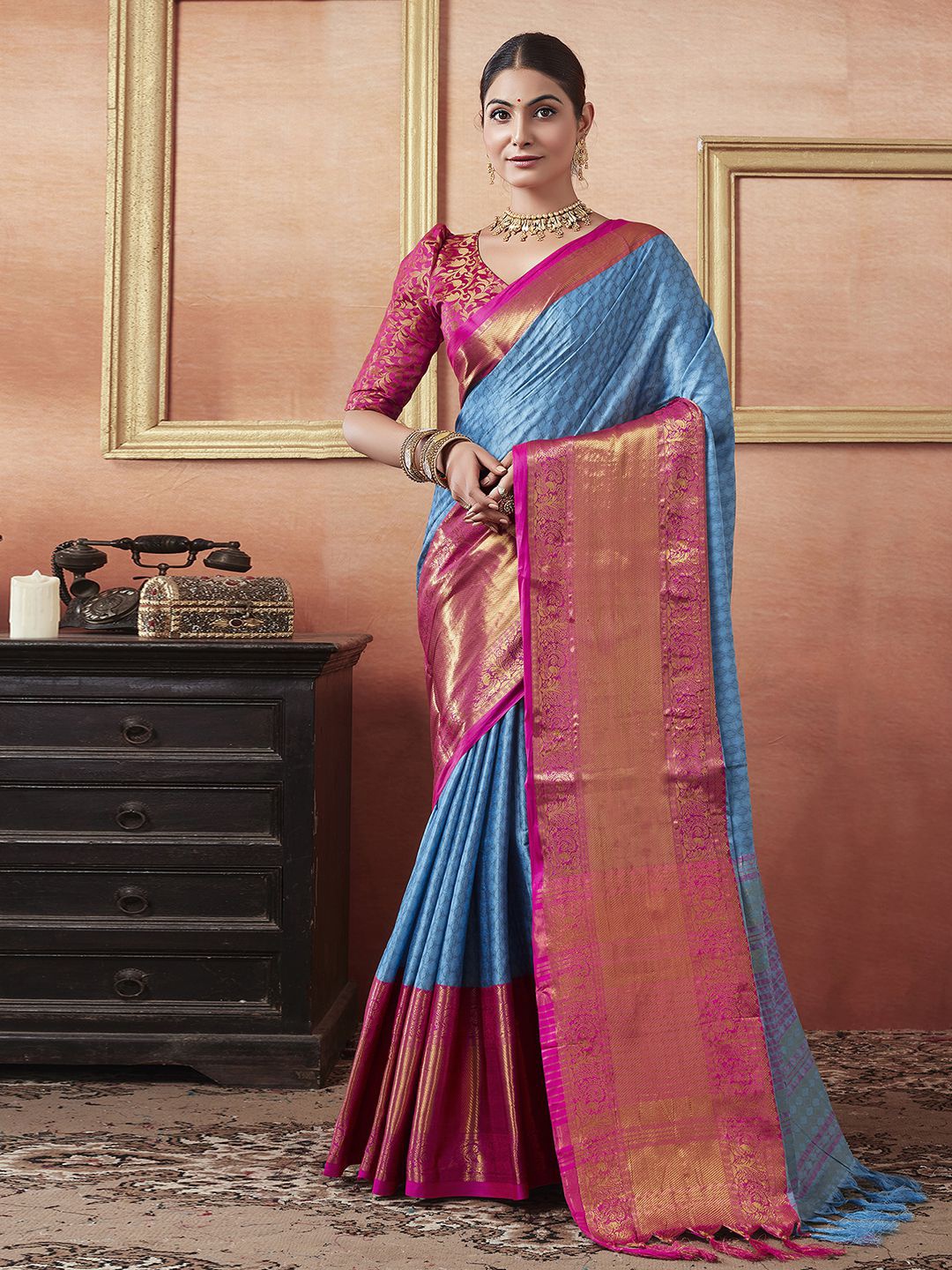 

Mitera Ethnic Woven Design Zari Bhagalpuri Saree, Blue