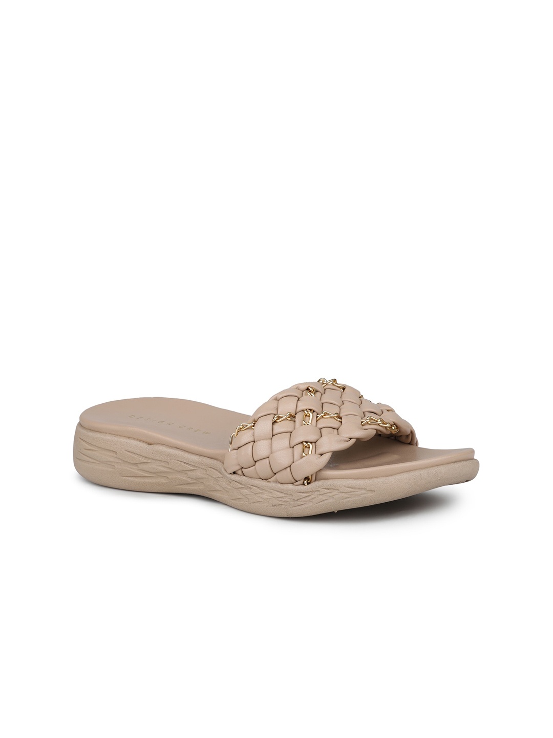 

DESIGN CREW Textured Embellished Open Toe Comfort Heels, Beige