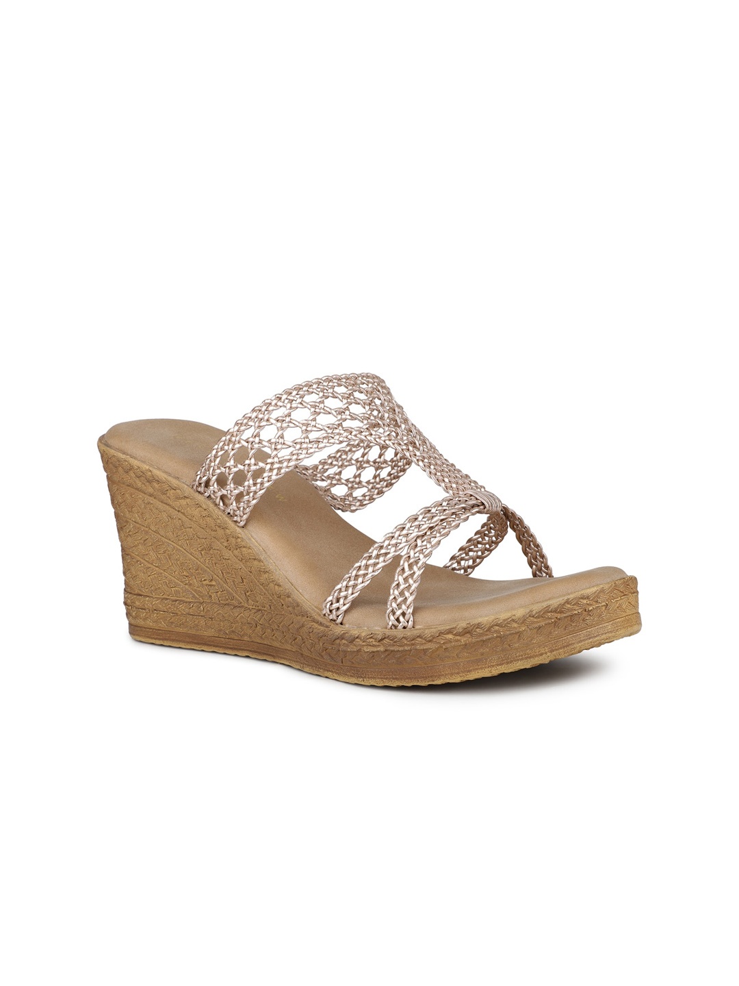 

DESIGN CREW Textured Open Toe Wedges, Rose gold