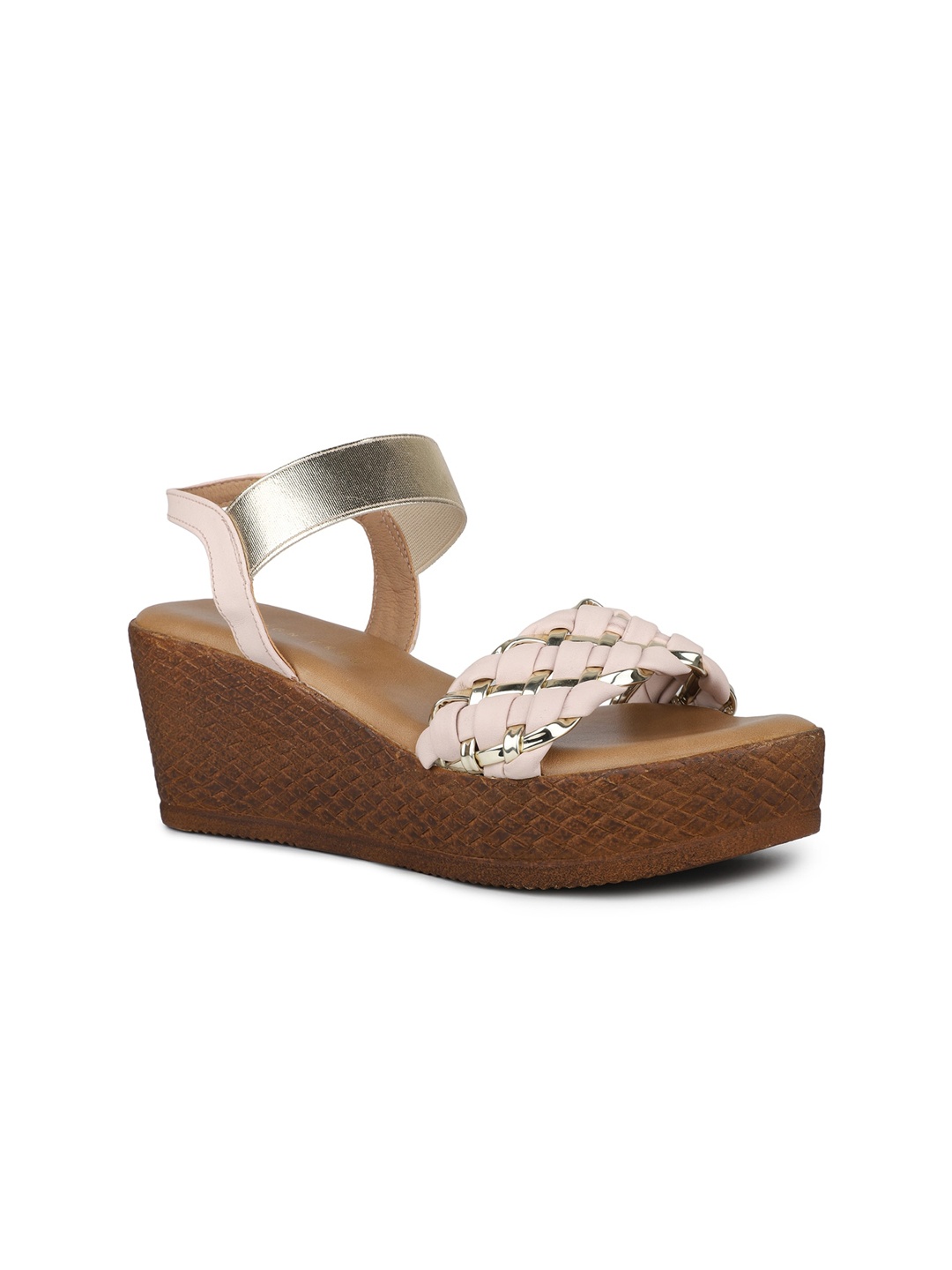 

DESIGN CREW Textured Open Toe Backstrap Wedges, Beige