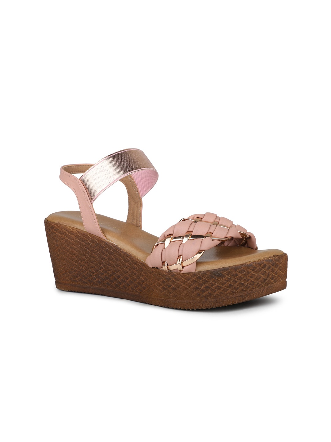 

DESIGN CREW Textured Open Toe Backstrap Wedges, Pink