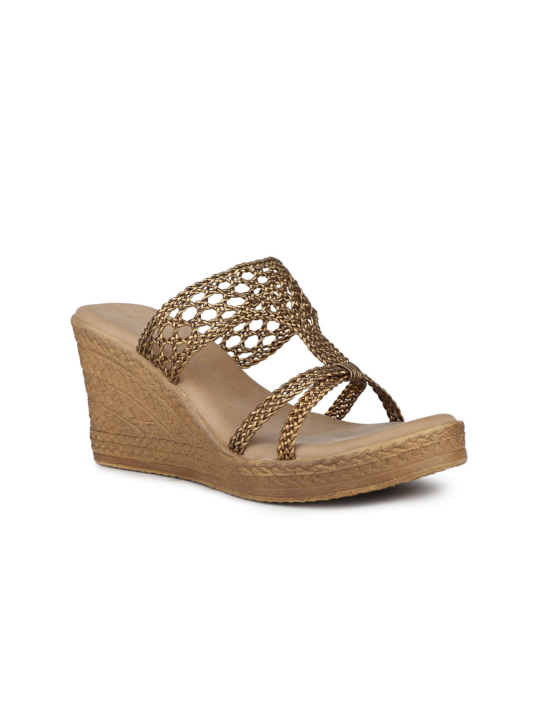 

DESIGN CREW Textured Open Toe Wedges, Bronze