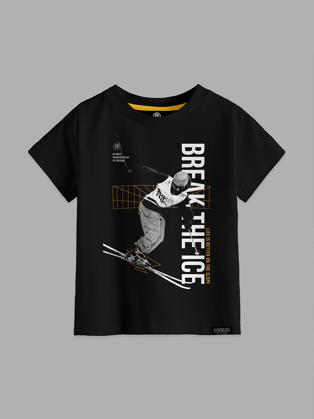 

CODEZ Boys Printed V-Neck Applique T-shirt, Black