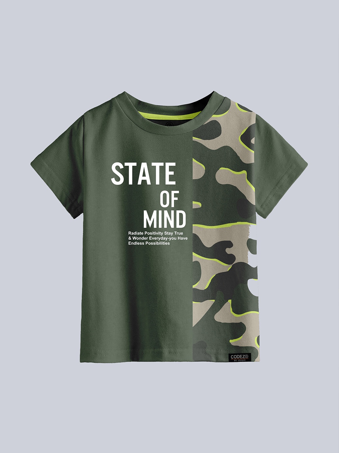 

CODEZ Boys Printed Raw Edge T-shirt, Green