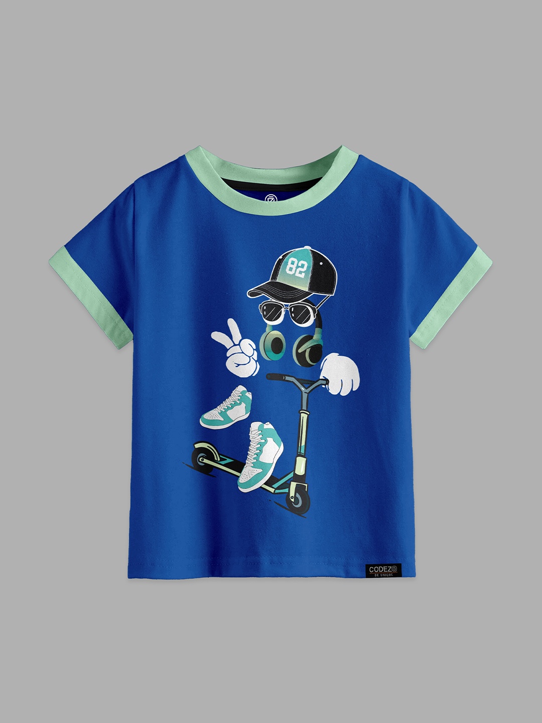 

CODEZ Boys Printed Extended Sleeves Applique T-shirt, Blue