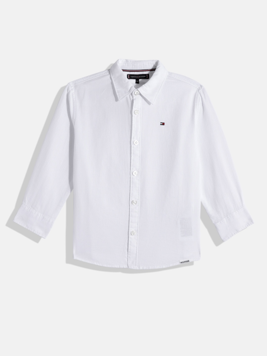 

Tommy Hilfiger Boys Waffle Micro Checks Opaque Self Design Pure Cotton Casual Shirt, White