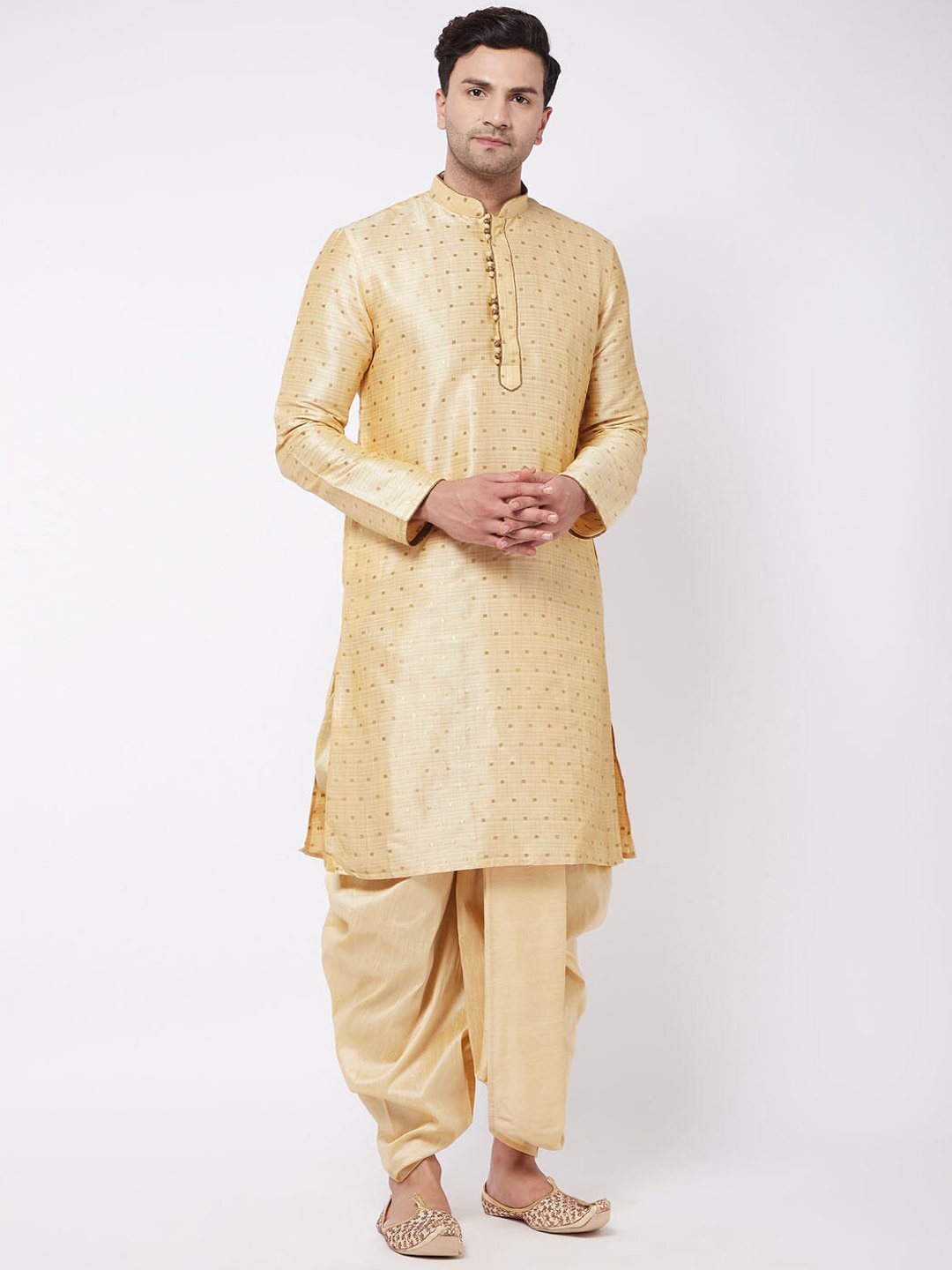 

VASTRAMAY Men Regular Kurta with Dhoti Pants, Gold