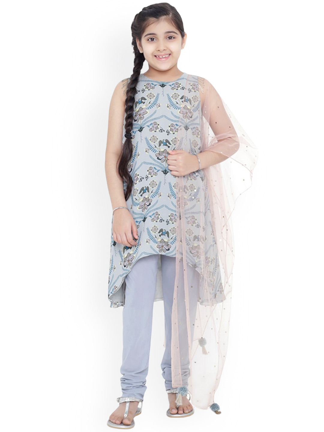 

PS KIDS BY PAYAL SINGHAL Girls Ethnic Motifs Printed Regular Kurta with Churidar & With Dupatta, Blue