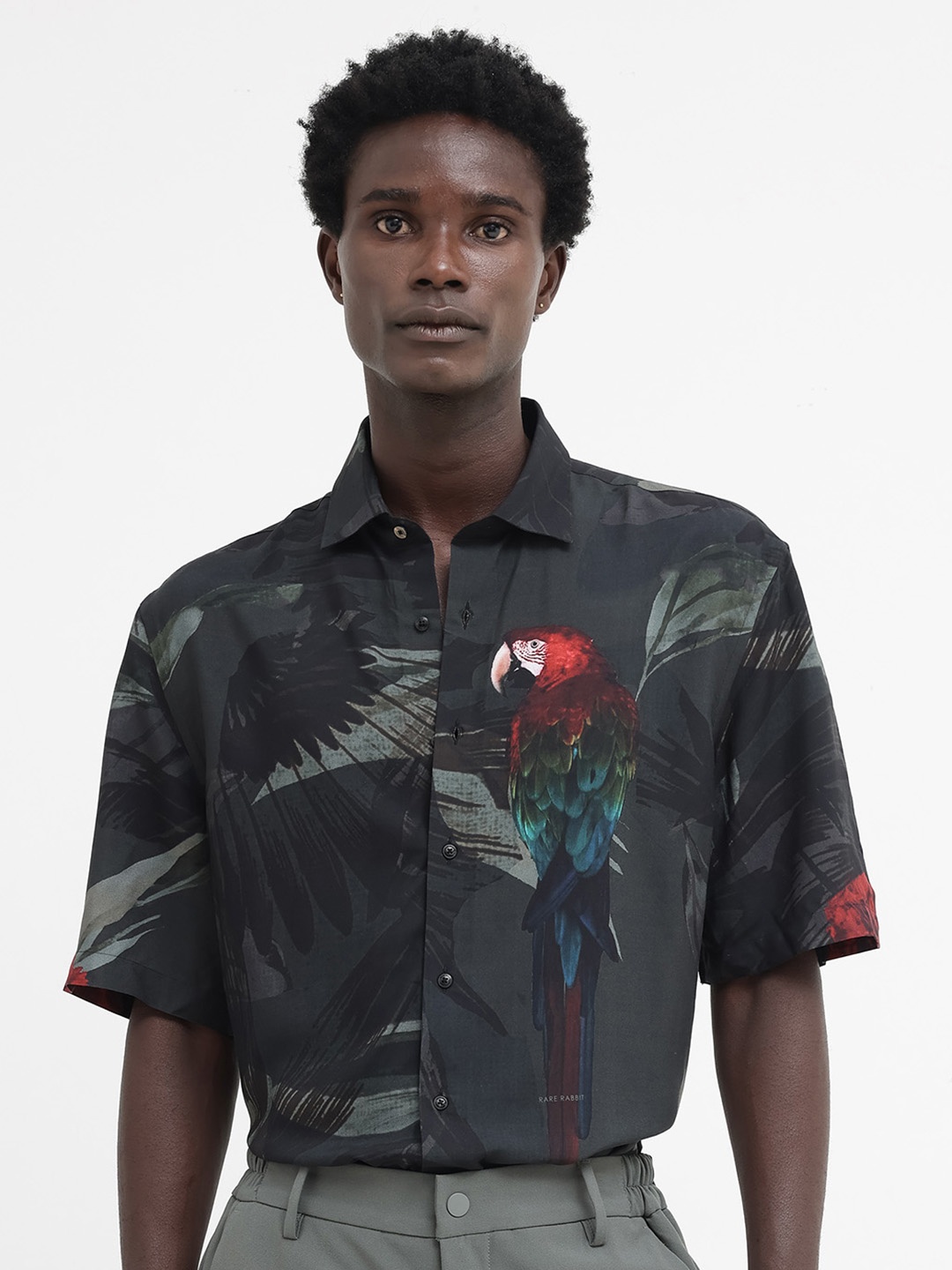 

RARE RABBIT Men Parrot Boxy Standard Opaque Printed Shirt, Grey