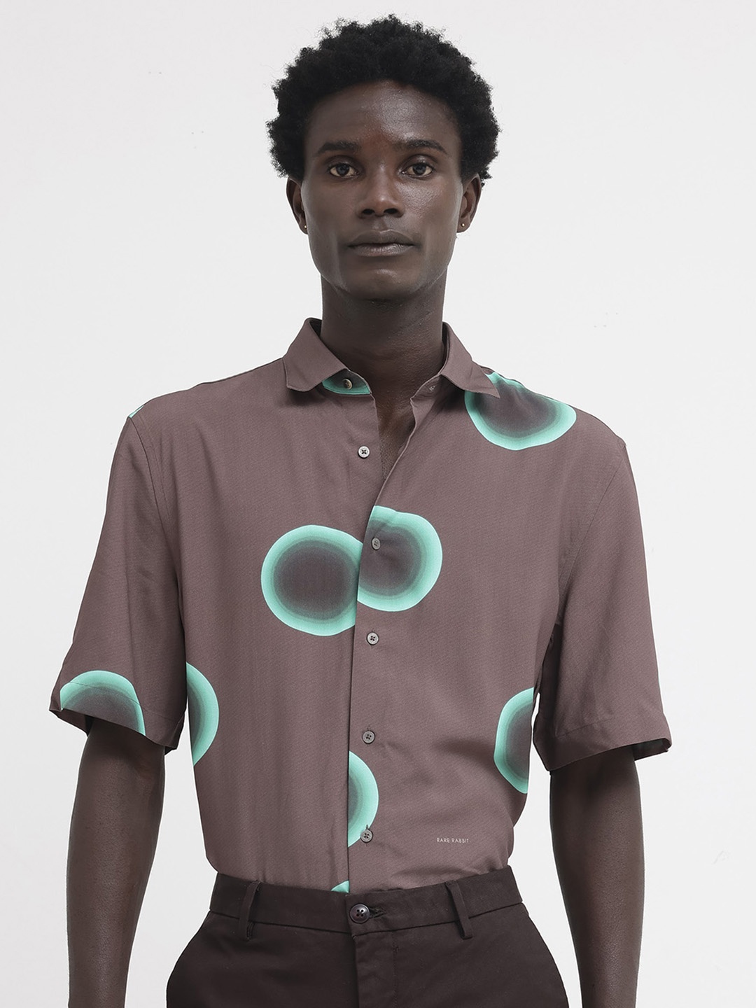 

RARE RABBIT Men Poblur Boxy Standard Opaque Shirt, Brown
