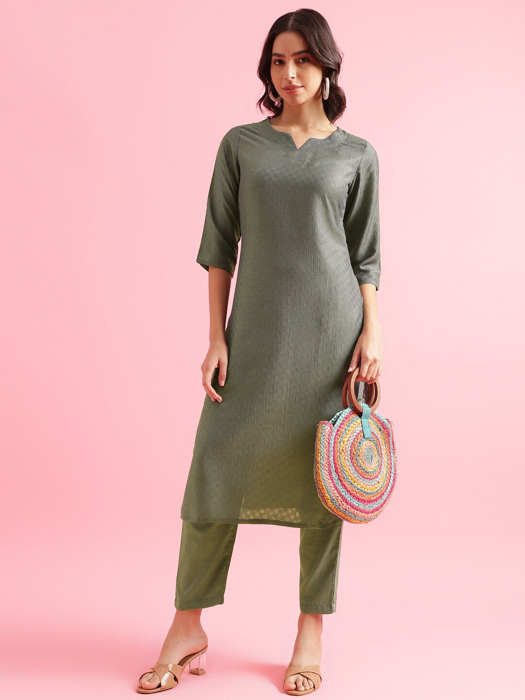 

KALINI Women Regular Kurta with Trousers, Green