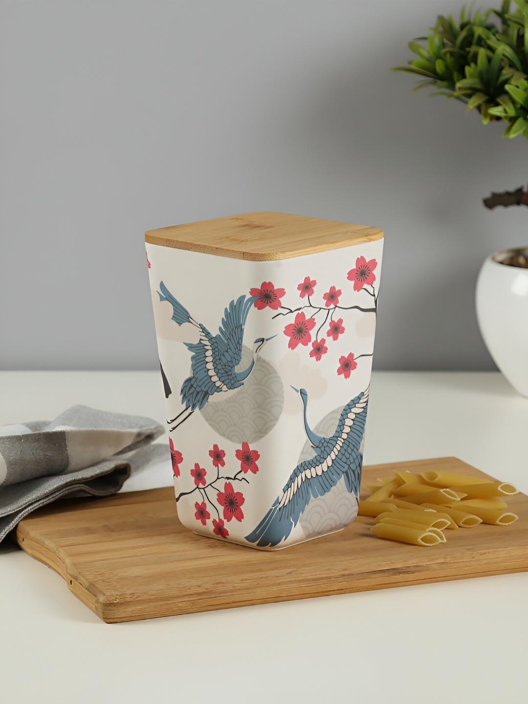 

India Circus by Krsnaa Mehta Off White & Red Bamboo Canister