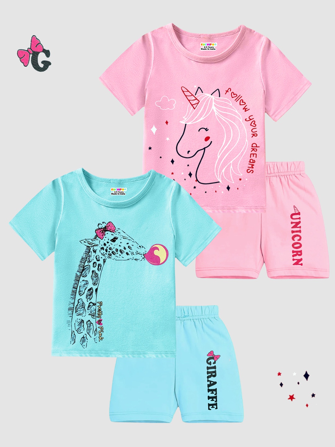 

KUCHIPOO Girls Pack Of 2 Printed Clothing Set, Blue