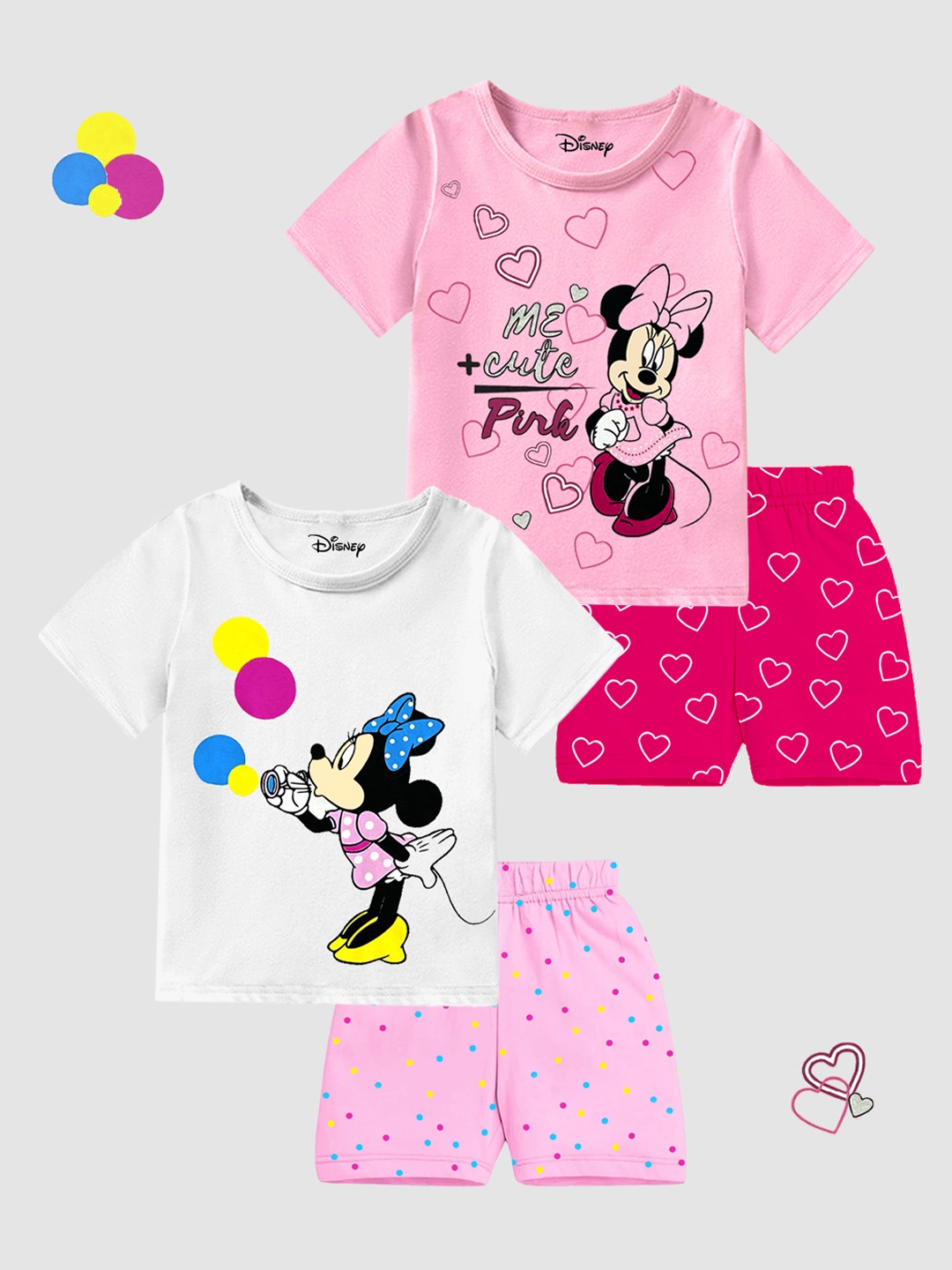 

KUCHIPOO Girls Minnie Mouse Printed Regular Fit T-shirt with Shorts, White