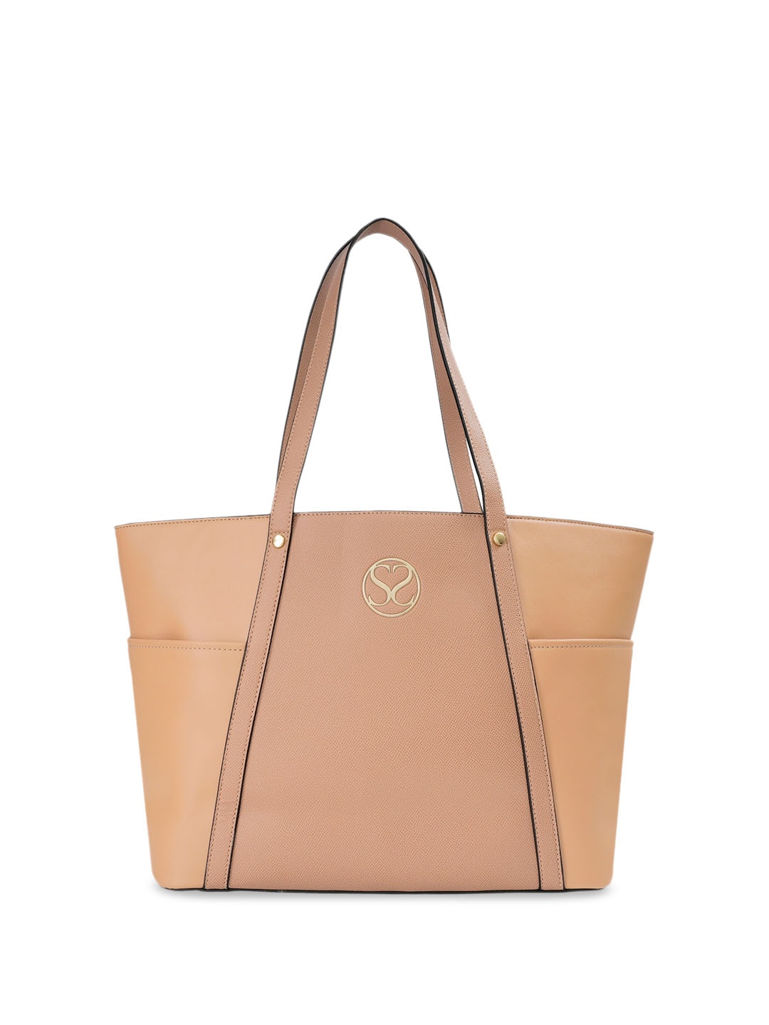 

Sugarush Colourblocked PU Oversized Structured Shoulder Bag with Quilted, Camel brown