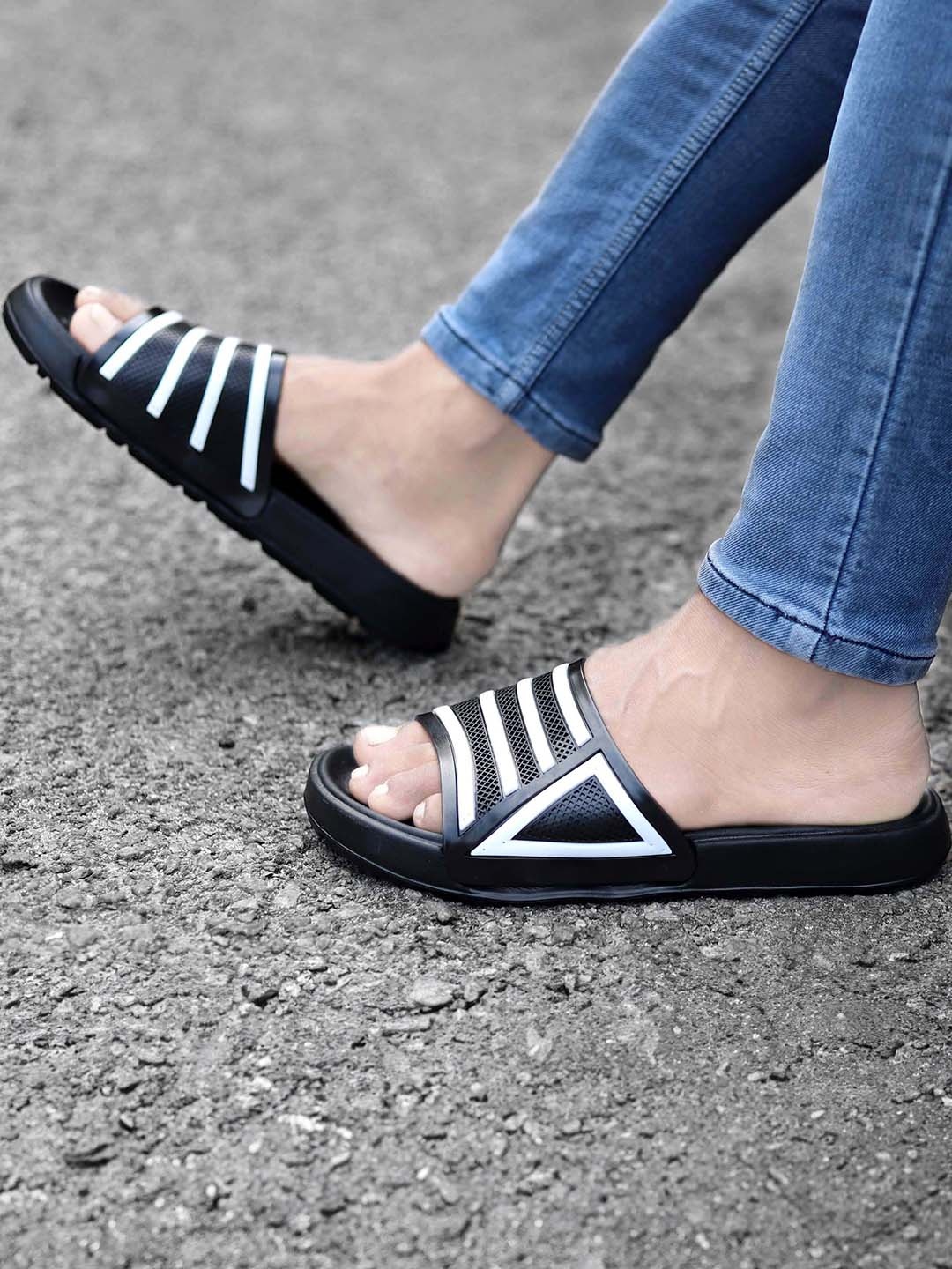 

aadi Men Striped Sliders, Black