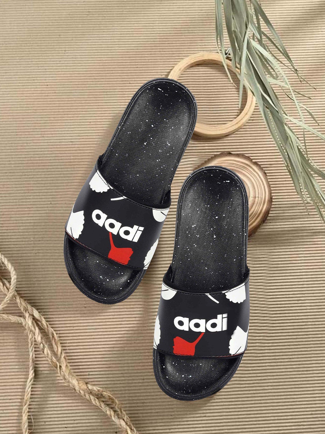 

aadi Men Printed Sliders, Black