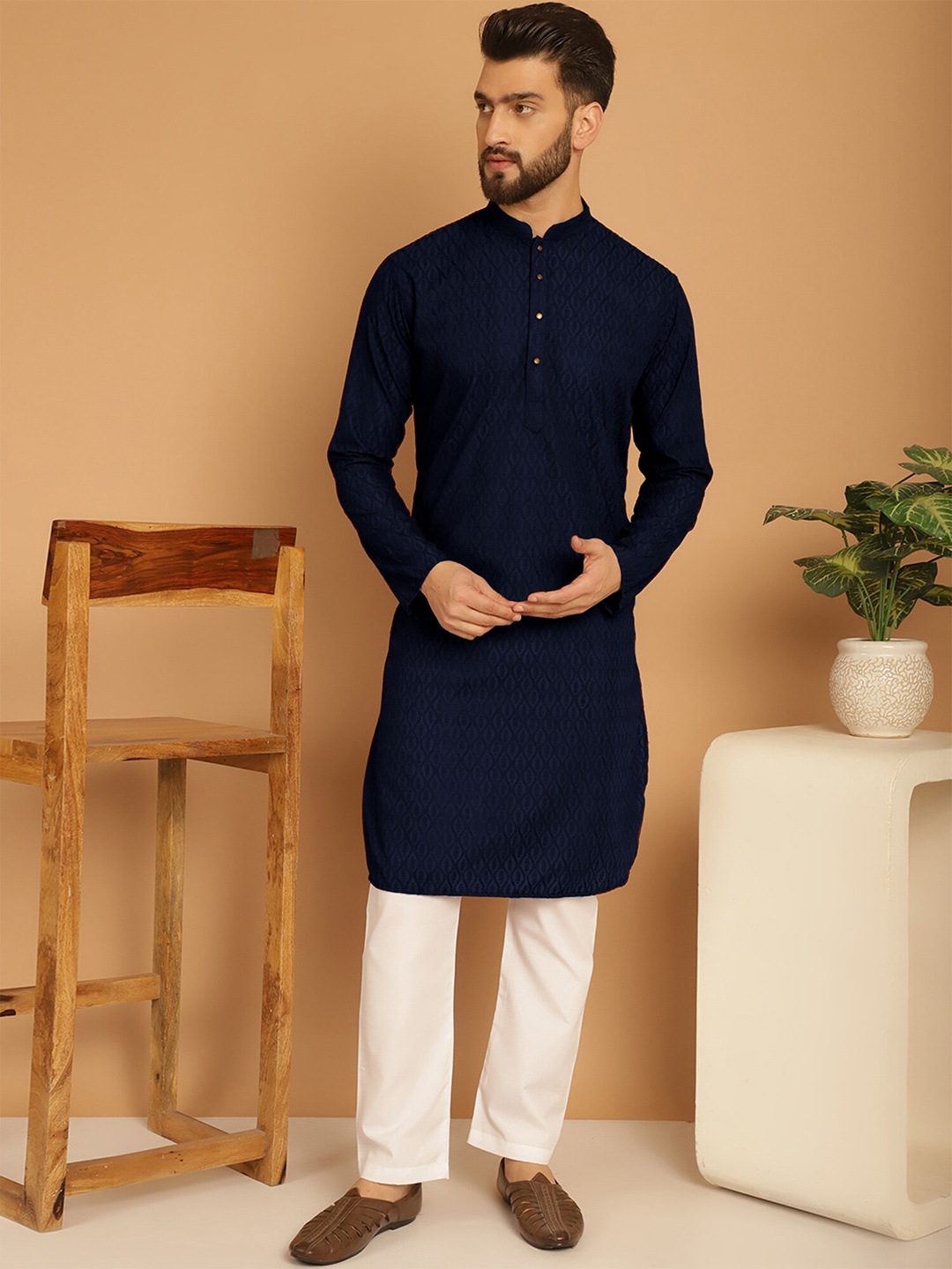 

TREEMODA Men Regular Pure Cotton Kurta with Pyjamas, Blue