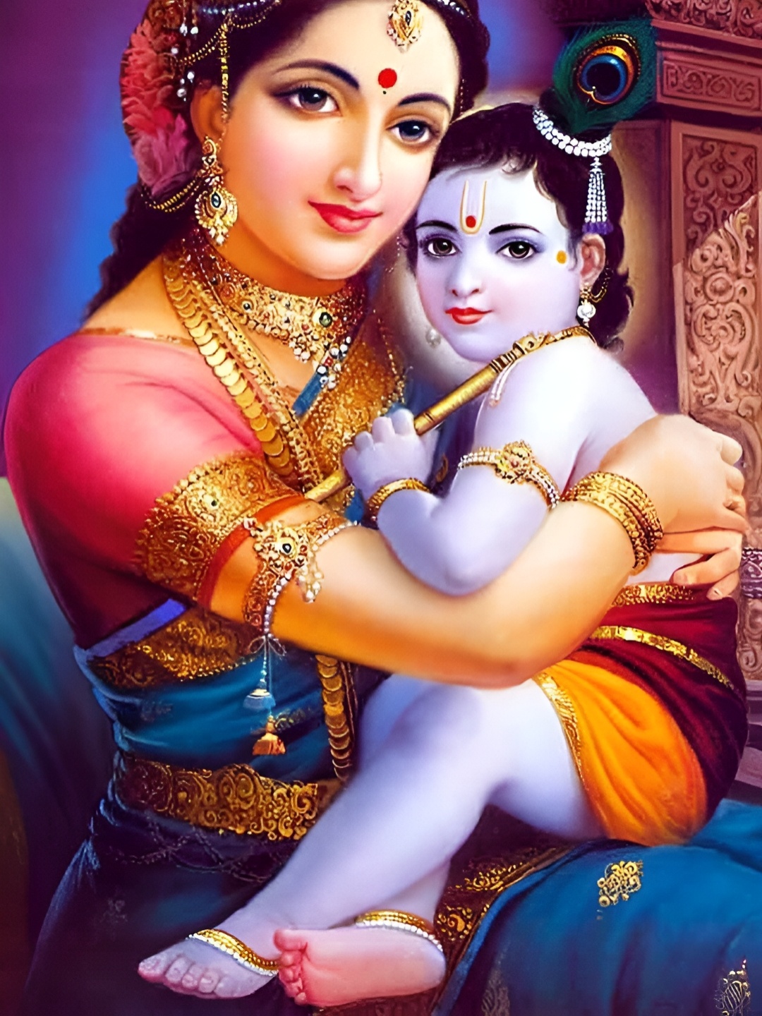 

British Terminal Yashoda with Baby Krishna Sticker, Blue